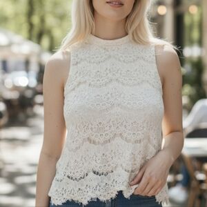 High neck ivory victorian style lace contemporary forever21 sleeveless top